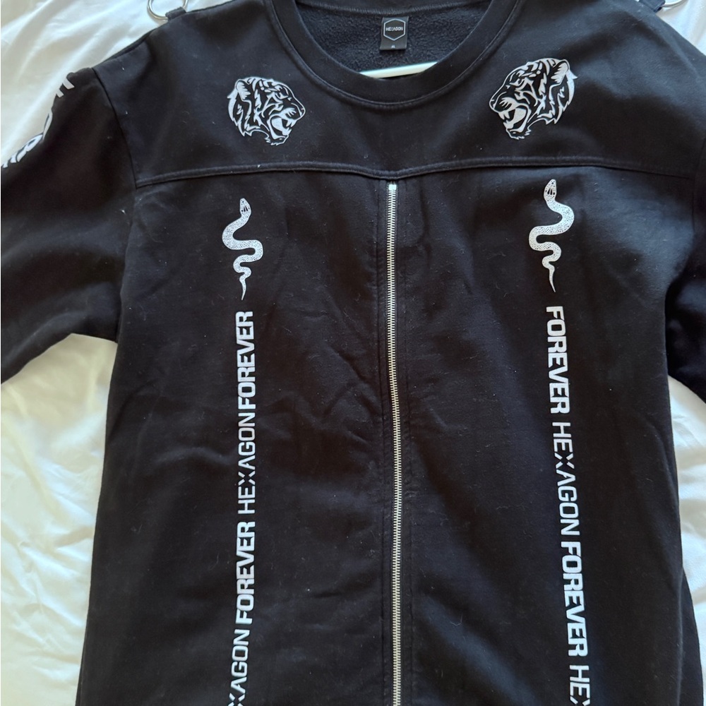 Black Zip-Up Hoodie with White Graphics